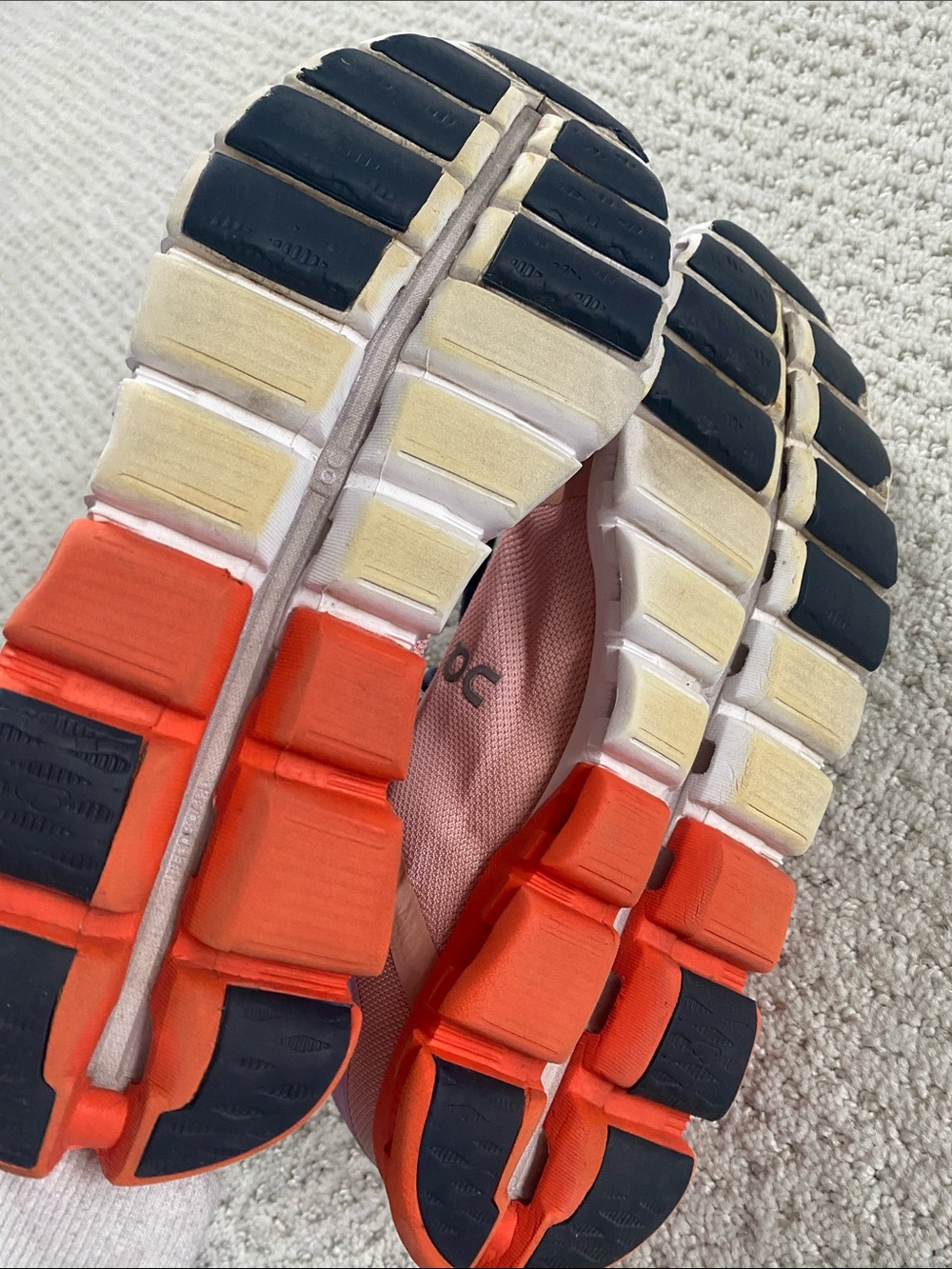On Running Women’s Cloudflow Pink with Coral and Orange Sole and Navy Laces, W8 - Picture 4 of 10